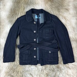 Lanvin Paris Girls Dark Blue Denim Jacket Size 6 Floral Crystal Buttons